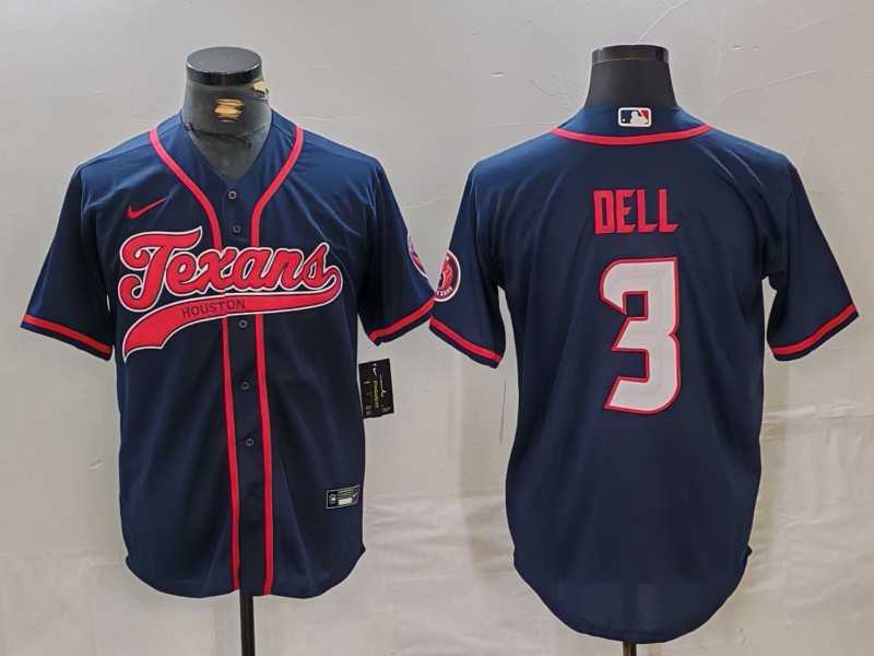 Men%27s Houston Texans #3 Tank Dell Navy With Patch Cool Base Stitched Baseball Jersey
